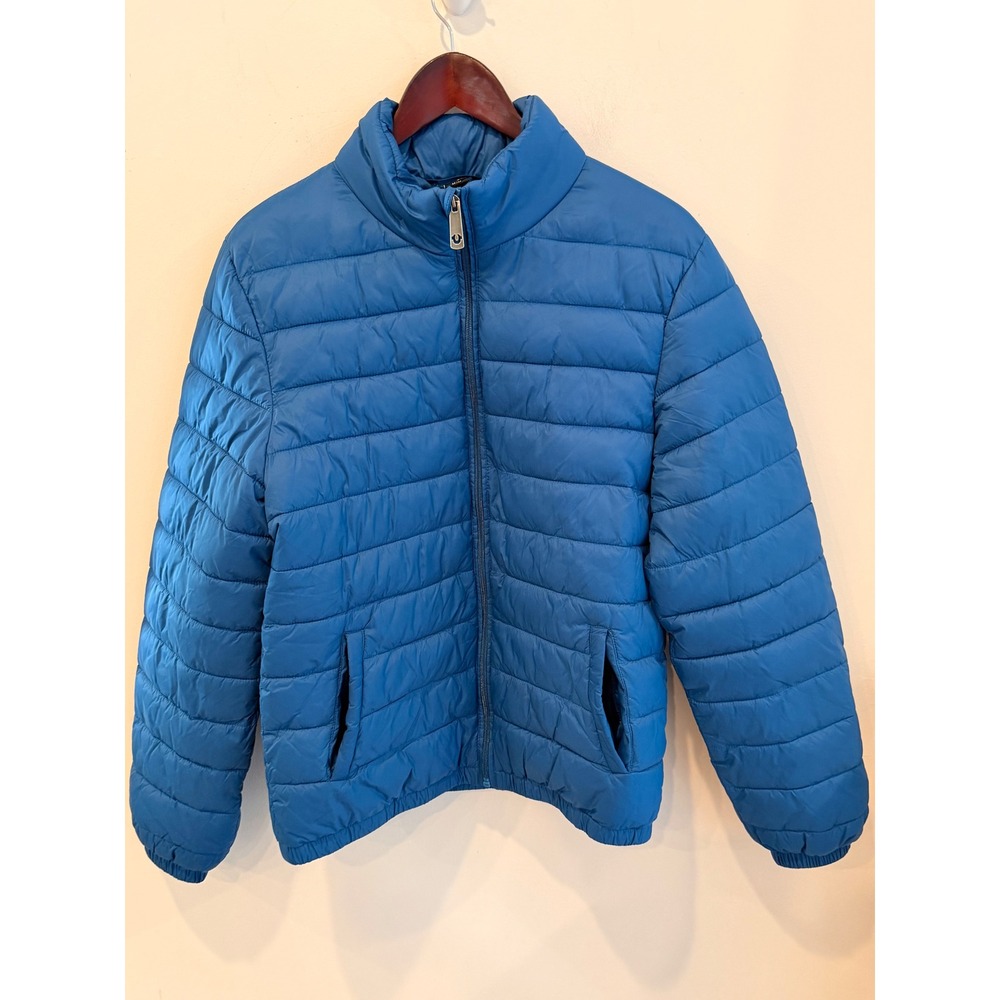 True Religion Mens Puffer Jacket Blue Full Zip Quilted Lightweight Coat Medium